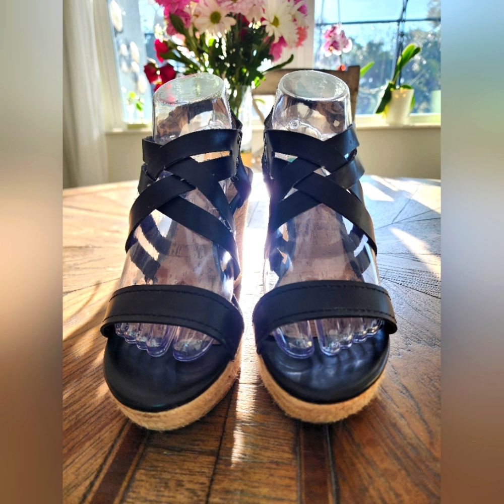 Black strappy wedge heels - G by Guess Size 8